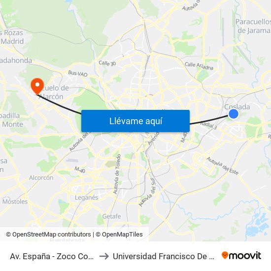 Av. España - Zoco Coslada to Universidad Francisco De Vitoria map