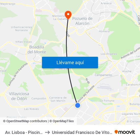 Av. Lisboa - Piscinas to Universidad Francisco De Vitoria map
