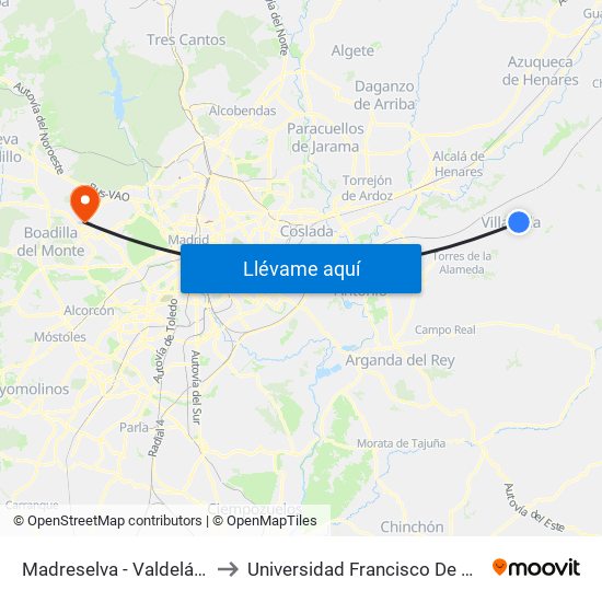 Madreselva - Valdeláguila to Universidad Francisco De Vitoria map