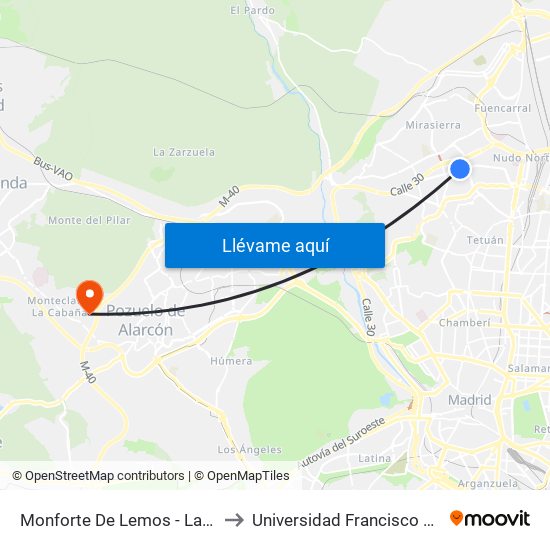 Monforte De Lemos - La Vaguada to Universidad Francisco De Vitoria map