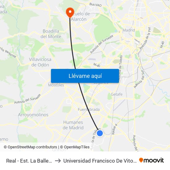 Real - Est. La Ballena to Universidad Francisco De Vitoria map
