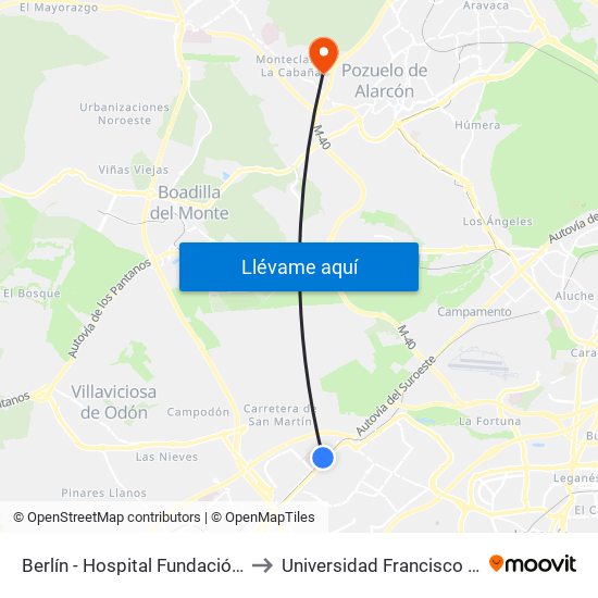 Berlín - Hospital Fundación Alcorcón to Universidad Francisco De Vitoria map