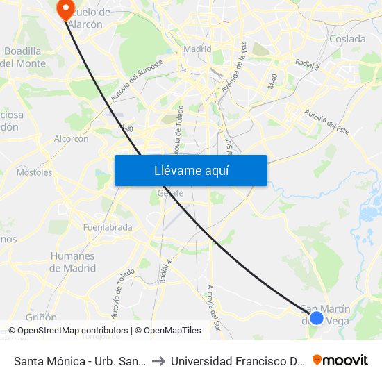 Santa Mónica - Urb. Santa Elena to Universidad Francisco De Vitoria map