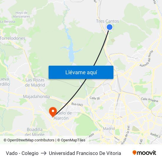 Vado - Colegio to Universidad Francisco De Vitoria map