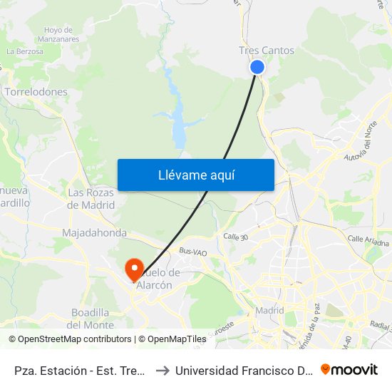 Pza. Estación - Est. Tres Cantos to Universidad Francisco De Vitoria map