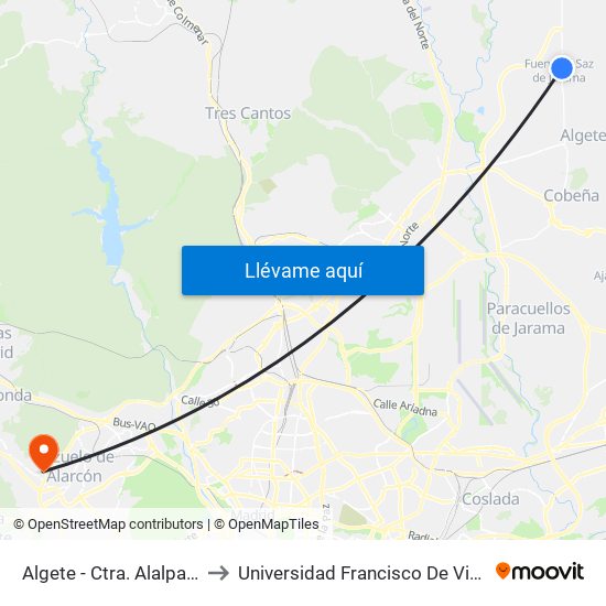 Algete - Ctra. Alalpardo to Universidad Francisco De Vitoria map