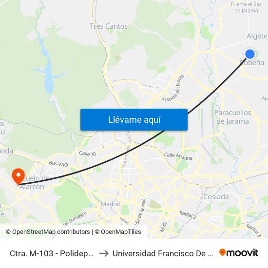 Ctra. M-103 - Polideportivo to Universidad Francisco De Vitoria map