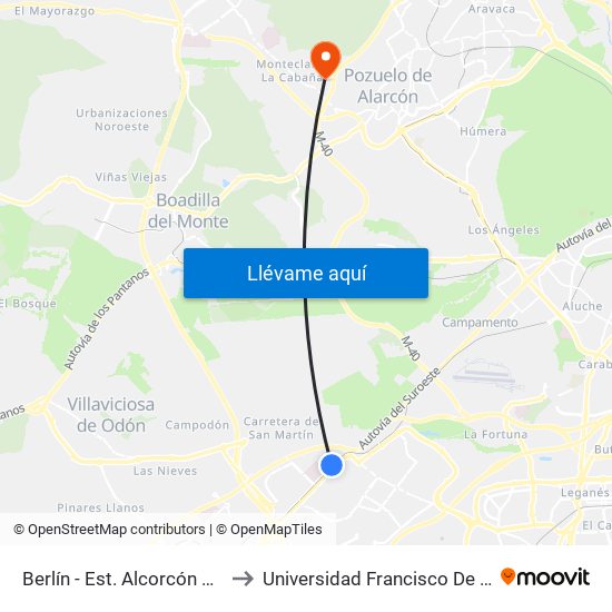 Berlín - Est. Alcorcón Central to Universidad Francisco De Vitoria map