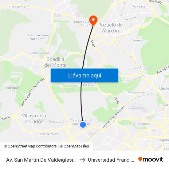 Av. San Martín De Valdeiglesias - Autocaravanas to Universidad Francisco De Vitoria map