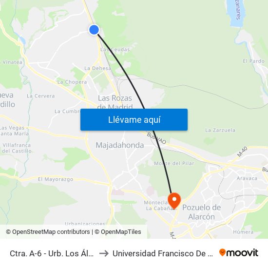 Ctra. A-6 - Urb. Los Álamos to Universidad Francisco De Vitoria map