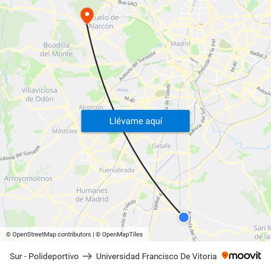 Sur - Polideportivo to Universidad Francisco De Vitoria map