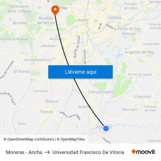 Moreras - Ancha to Universidad Francisco De Vitoria map