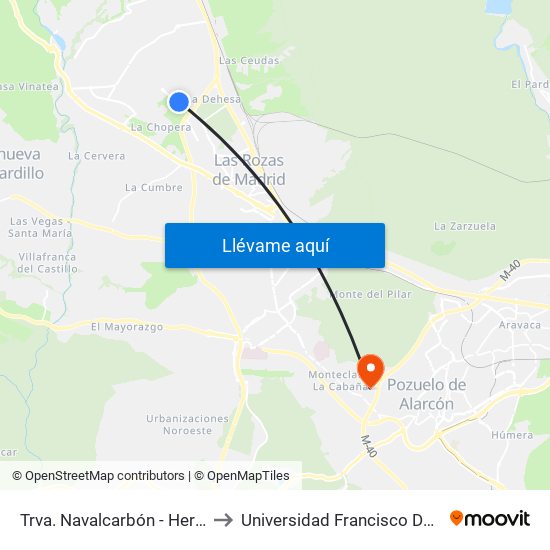 Trva. Navalcarbón - Heron City to Universidad Francisco De Vitoria map