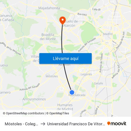 Móstoles - Colegio to Universidad Francisco De Vitoria map