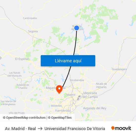 Av. Madrid - Real to Universidad Francisco De Vitoria map
