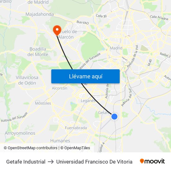 Getafe Industrial to Universidad Francisco De Vitoria map