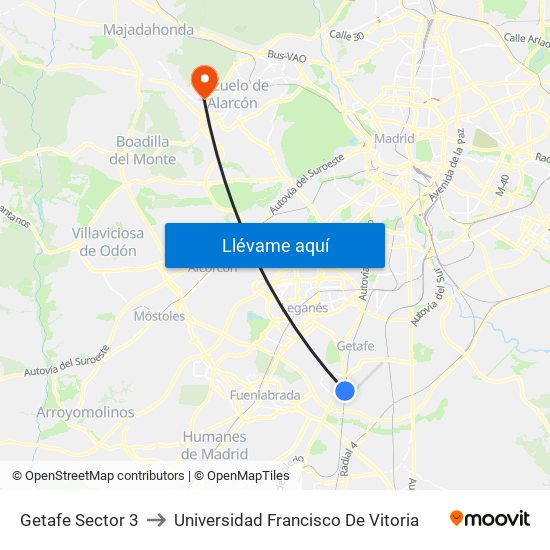 Getafe Sector 3 to Universidad Francisco De Vitoria map