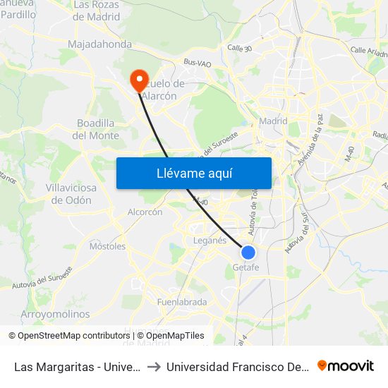 Las Margaritas - Universidad to Universidad Francisco De Vitoria map