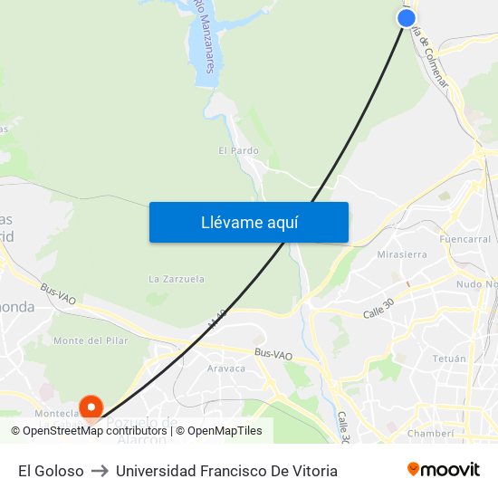 El Goloso to Universidad Francisco De Vitoria map