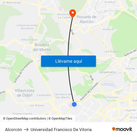 Alcorcón to Universidad Francisco De Vitoria map