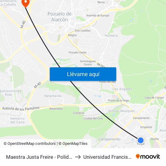 Maestra Justa Freire - Polideportivo Aluche to Universidad Francisco De Vitoria map