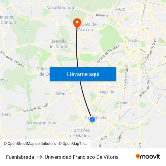 Fuenlabrada to Universidad Francisco De Vitoria map