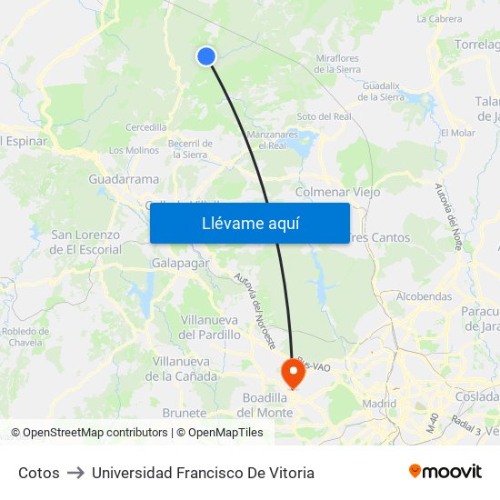 Cotos to Universidad Francisco De Vitoria map