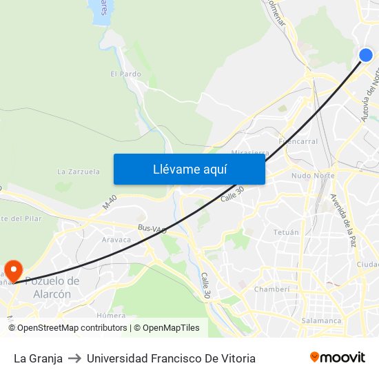 La Granja to Universidad Francisco De Vitoria map