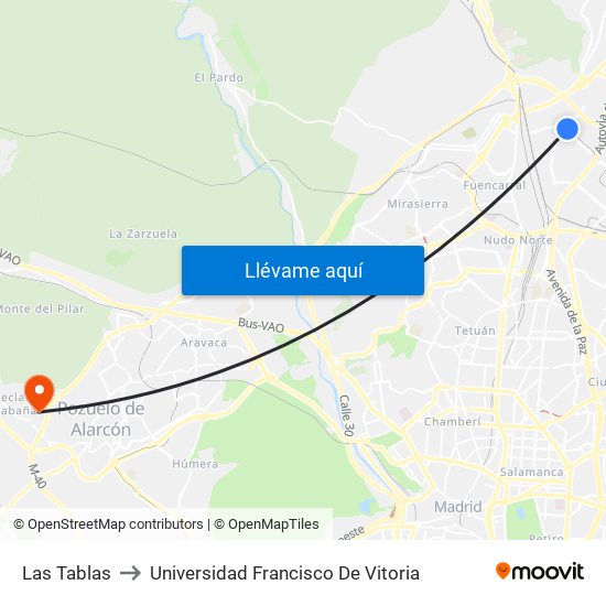 Las Tablas to Universidad Francisco De Vitoria map