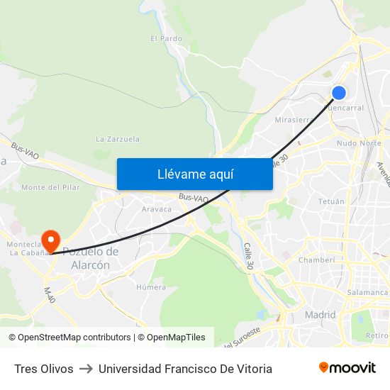 Tres Olivos to Universidad Francisco De Vitoria map