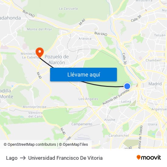 Lago to Universidad Francisco De Vitoria map