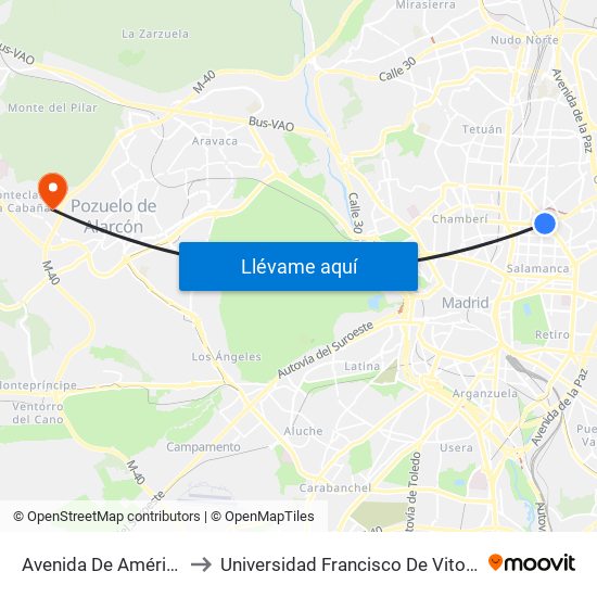 Avenida De América to Universidad Francisco De Vitoria map