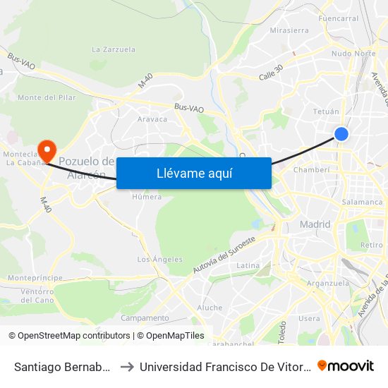 Santiago Bernabéu to Universidad Francisco De Vitoria map