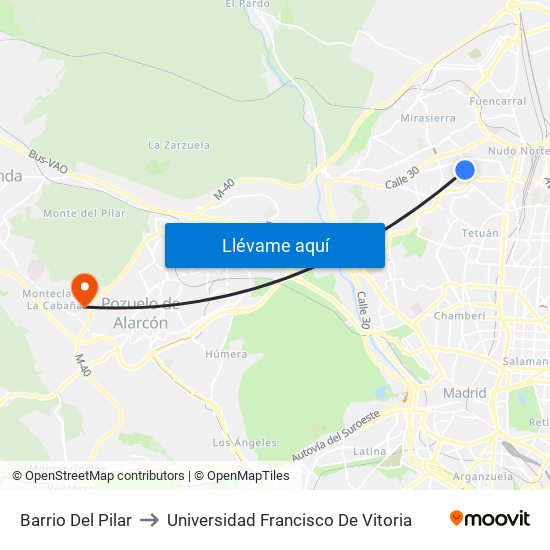 Barrio Del Pilar to Universidad Francisco De Vitoria map