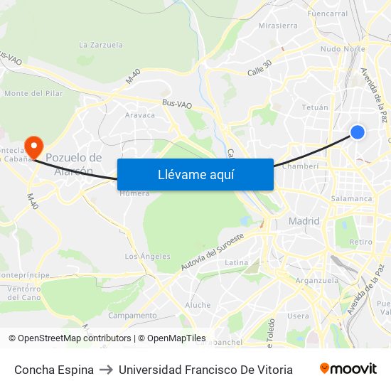 Concha Espina to Universidad Francisco De Vitoria map