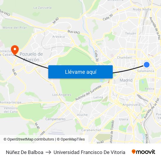 Núñez De Balboa to Universidad Francisco De Vitoria map