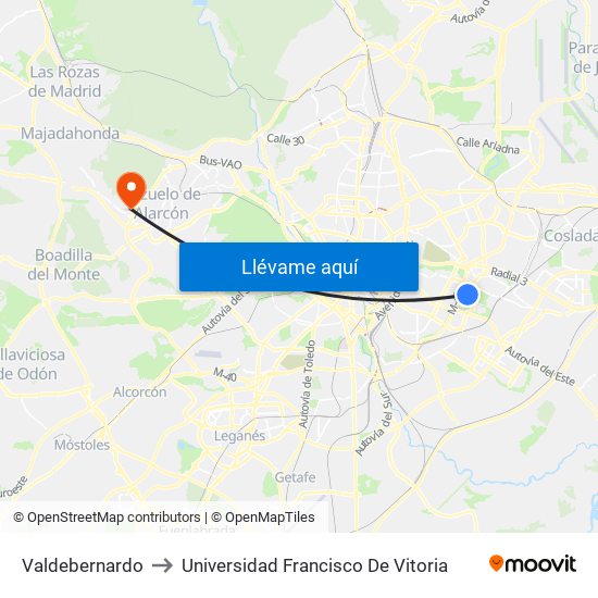 Valdebernardo to Universidad Francisco De Vitoria map