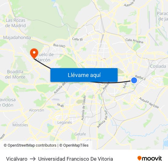 Vicálvaro to Universidad Francisco De Vitoria map