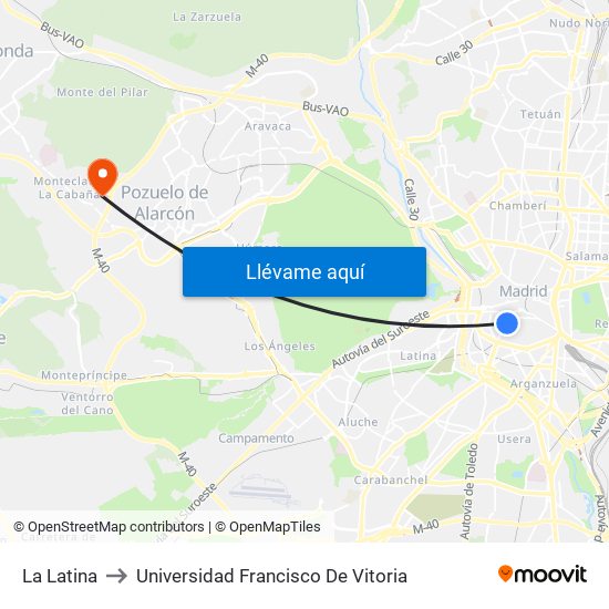 La Latina to Universidad Francisco De Vitoria map