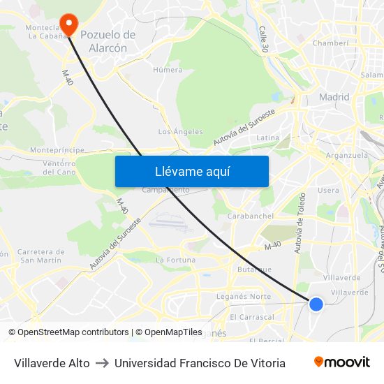 Villaverde Alto to Universidad Francisco De Vitoria map
