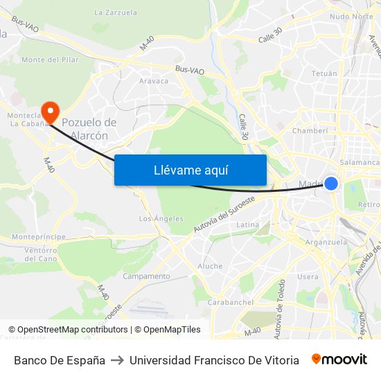 Banco De España to Universidad Francisco De Vitoria map