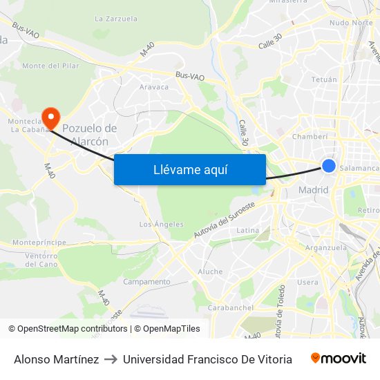 Alonso Martínez to Universidad Francisco De Vitoria map