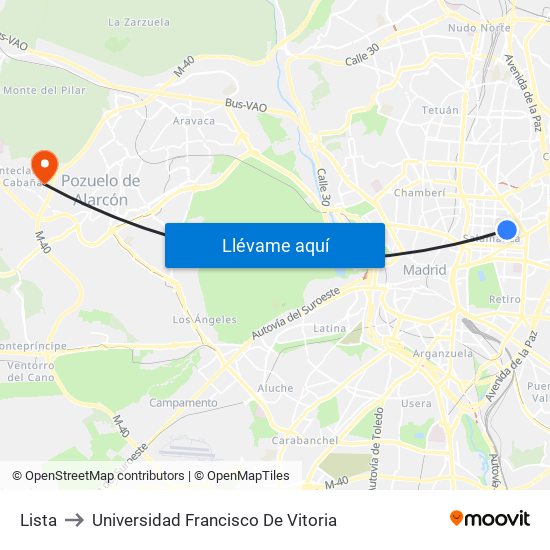 Lista to Universidad Francisco De Vitoria map