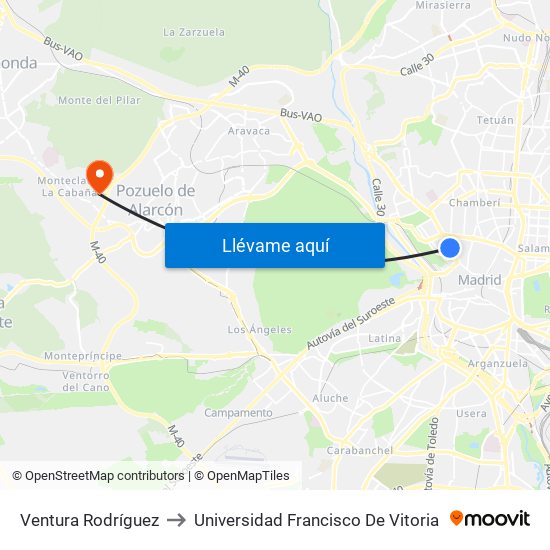 Ventura Rodríguez to Universidad Francisco De Vitoria map
