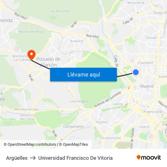 Argüelles to Universidad Francisco De Vitoria map