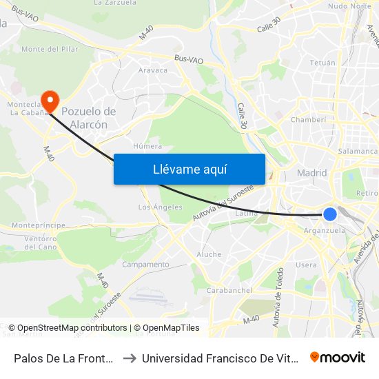 Palos De La Frontera to Universidad Francisco De Vitoria map