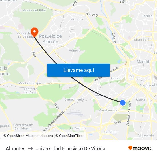Abrantes to Universidad Francisco De Vitoria map