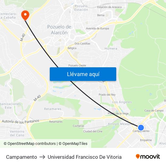 Campamento to Universidad Francisco De Vitoria map