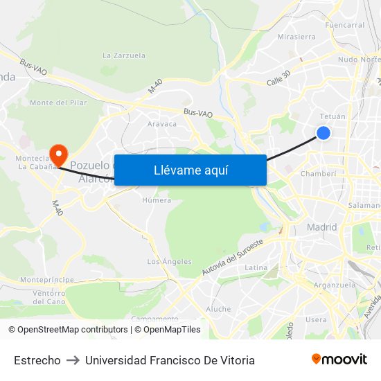 Estrecho to Universidad Francisco De Vitoria map