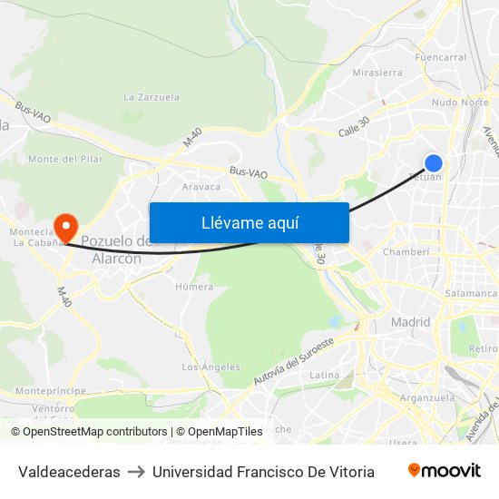 Valdeacederas to Universidad Francisco De Vitoria map
